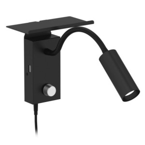 Flexible LED wall lamp "CORWIN" reading lamp + USB port - black