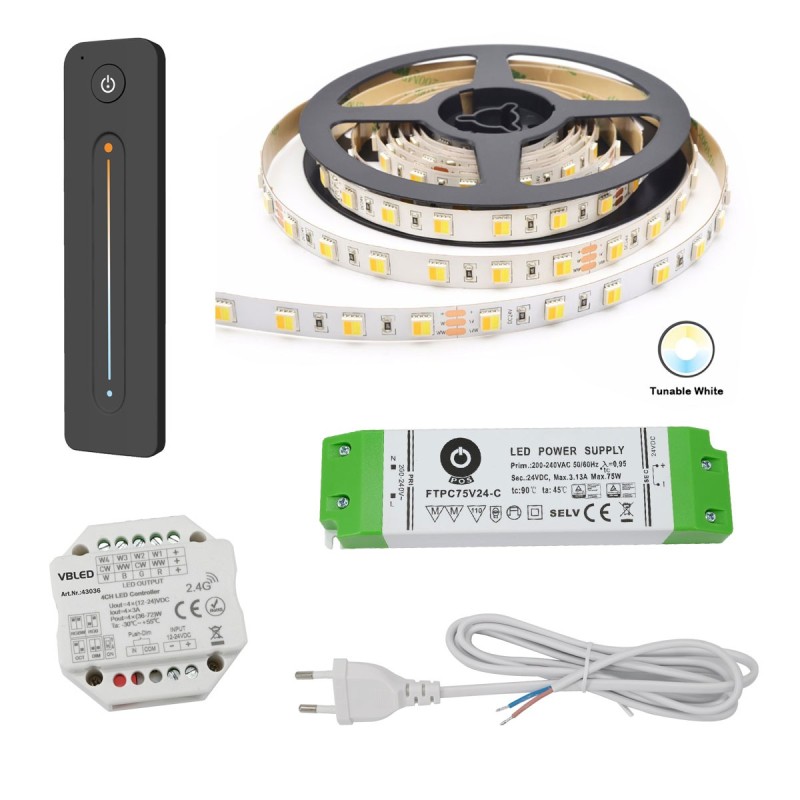 24VDC Tunable white CCT LED Strip light 5m KIT 24VDC Tunable white CCT LED Strip light 5m KIT