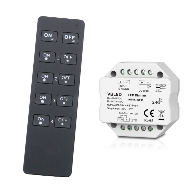VBLED "INATUS" SET - Dimmer 12-48V DC incl 4-channel remote control VBLED "INATUS" SET - Dimmer 12-48V DC incl 4-channel remote control