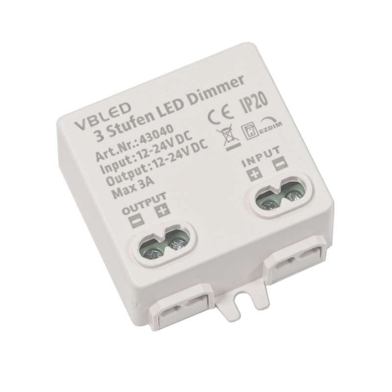 Dimmer LED EZDIM a 3 livelli – 12V–24V DC – Max 3A – per apparecchi dimmerabili Dimmer LED EZDIM a 3 livelli – 12V–24V DC – Max 3A – per apparecchi dimmerabili