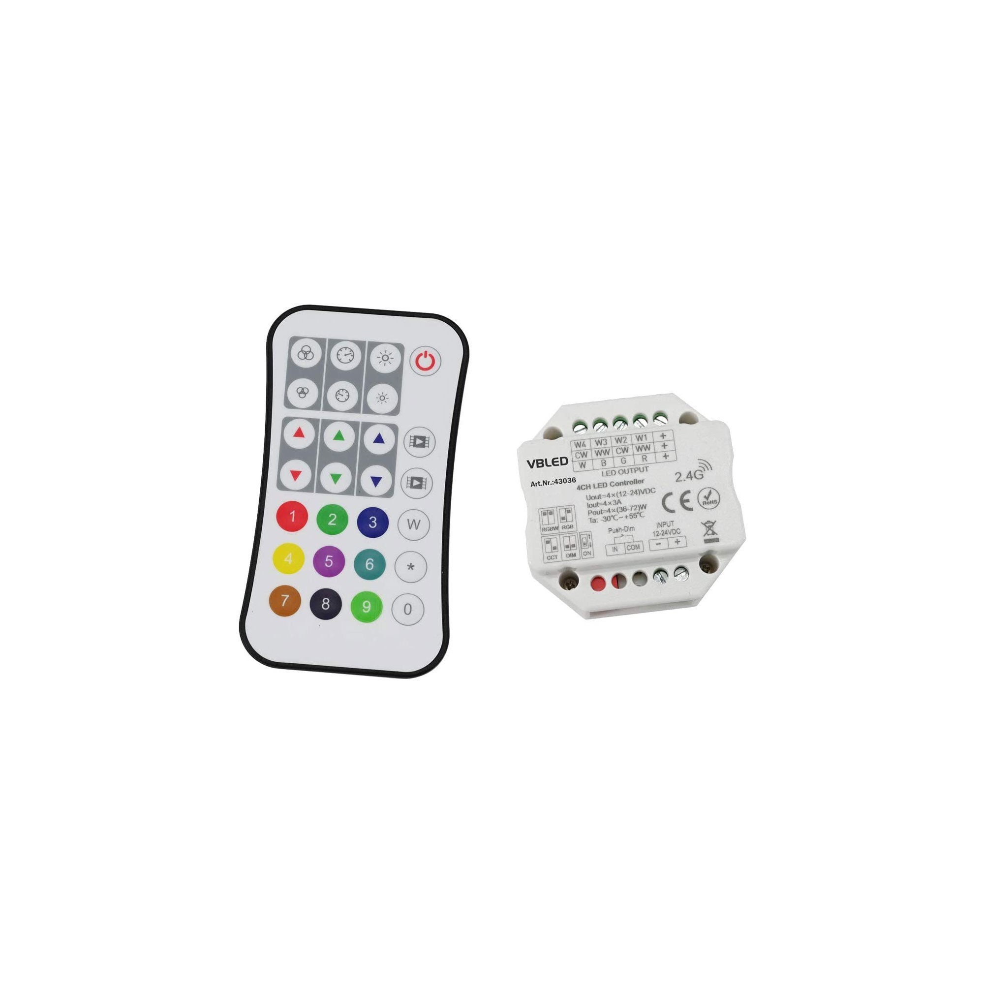 "INATUS" SET - Draadloze Dimmer Controller voor RGB, of RGB+W LED Strips 12-24V DC