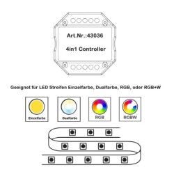sET "INATUS" - Regolatore dimmer wireless per strisce LED RGB o RGB+W 12-24V DC