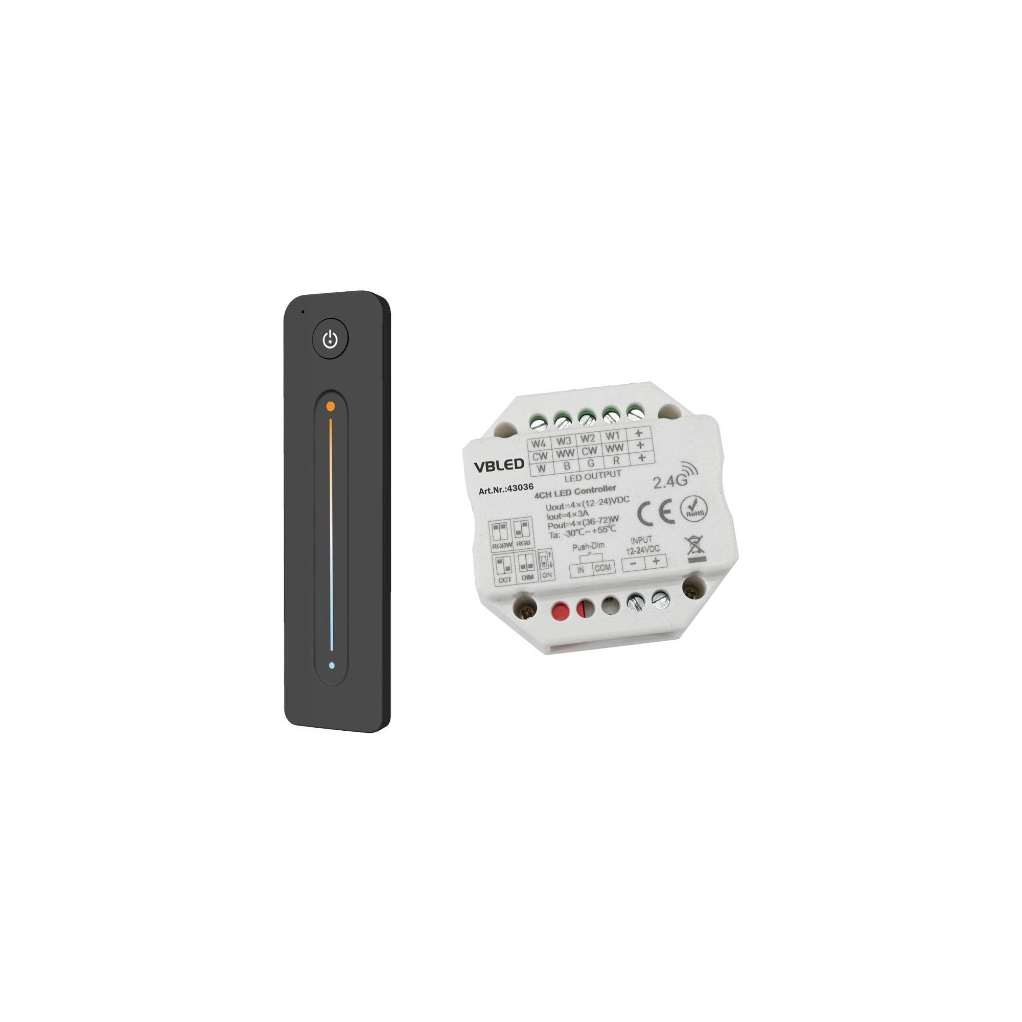 "INATUS" SET - Draadloze Dimmer Controller voor CCT Dual Colour Tunable White LED Strips 12-24V DC