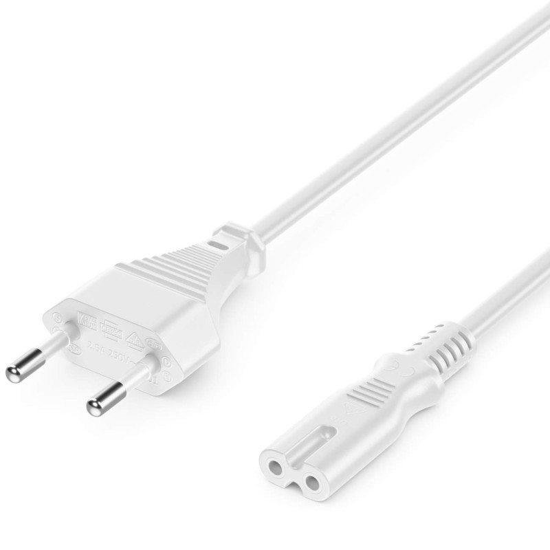 Power cable with Euro plug and appliance socket C7 - White - 1.5 metre Power cable with Euro plug and appliance socket C7 - White - 1.5 metre