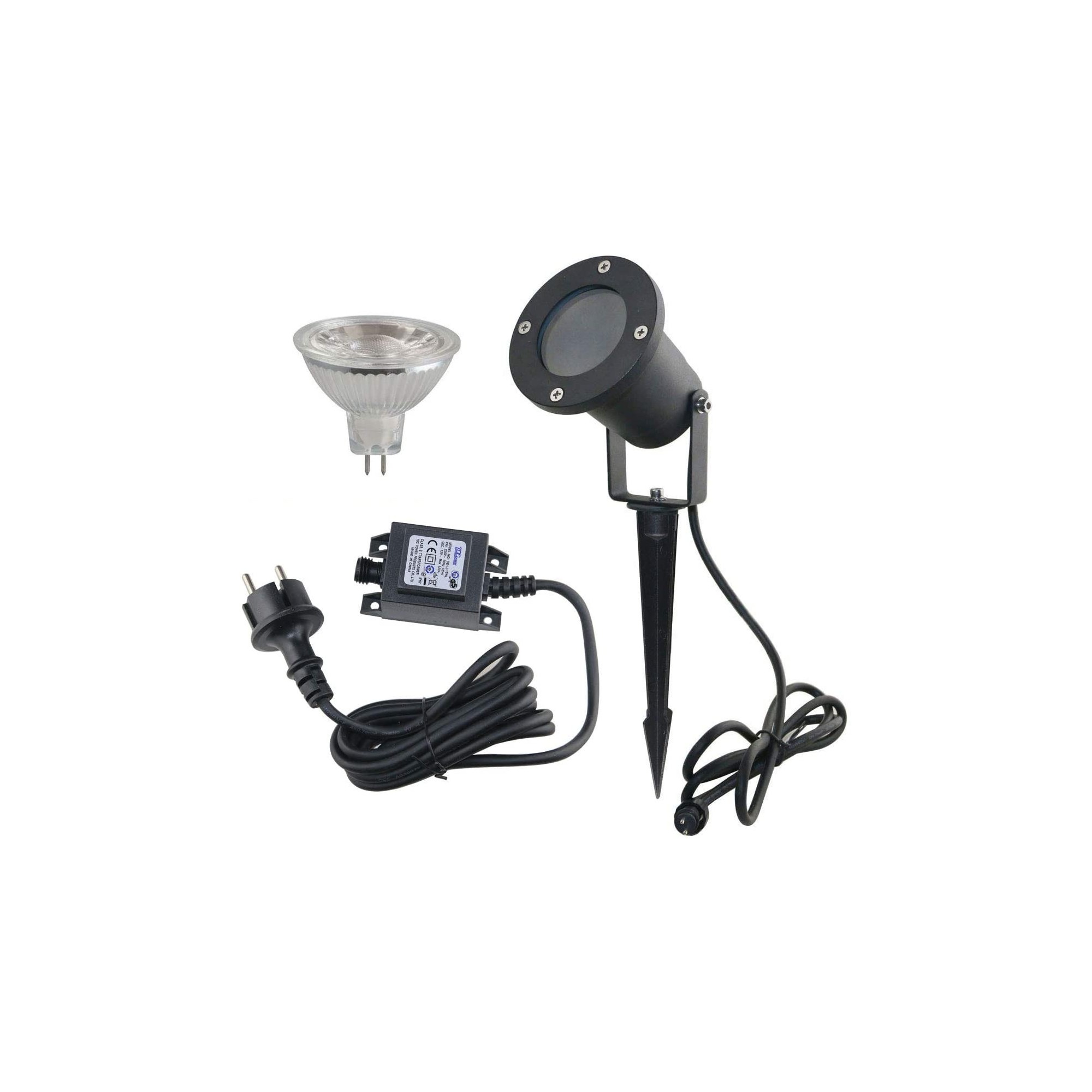 Tuinschijnwerper set 12V AC, IP65, 99mm diameter, incl. lamp en 12W voedingseenheid