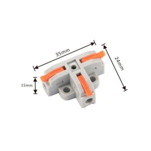 T-shaped crimp cable connector with fixing screws