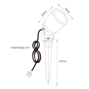 Garden spotlight with ground spike round black for GU10 bulb