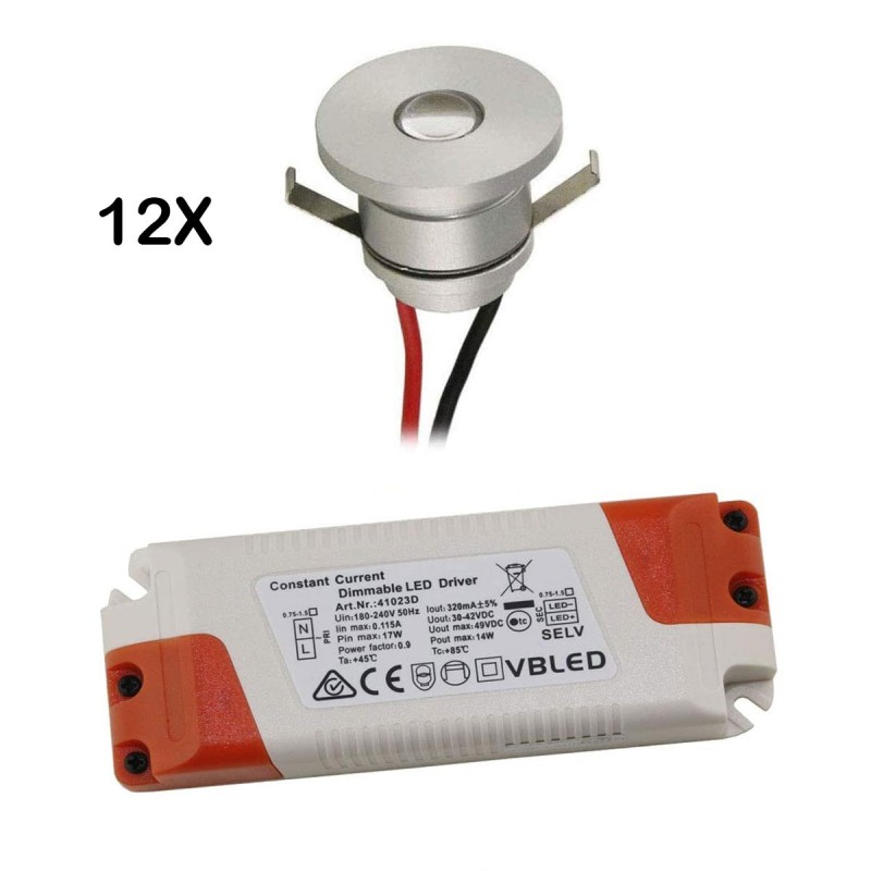 LED aluminium mini recessed spotlight set of 12 with dimmable power supply unit LED aluminium mini recessed spotlight set of 12 with dimmable power supply unit
