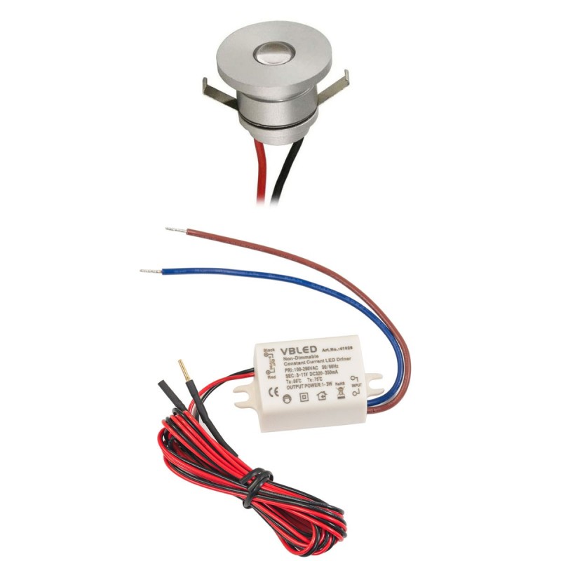 1W LED Aluminium Mini Recessed Spotlight Set of 1 with Power Supply - Silver 1W LED Aluminium Mini Recessed Spotlight Set of 1 with Power Supply - Silver