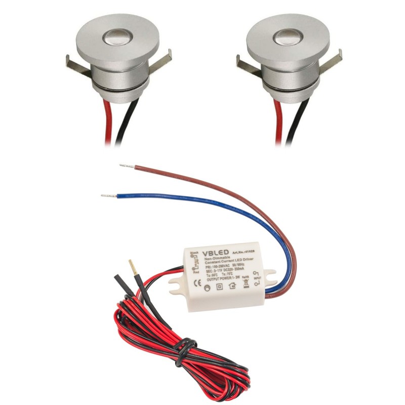 Set of 2 LED aluminium mini recessed spotlights 1W warm white Set of 2 LED aluminium mini recessed spotlights 1W warm white