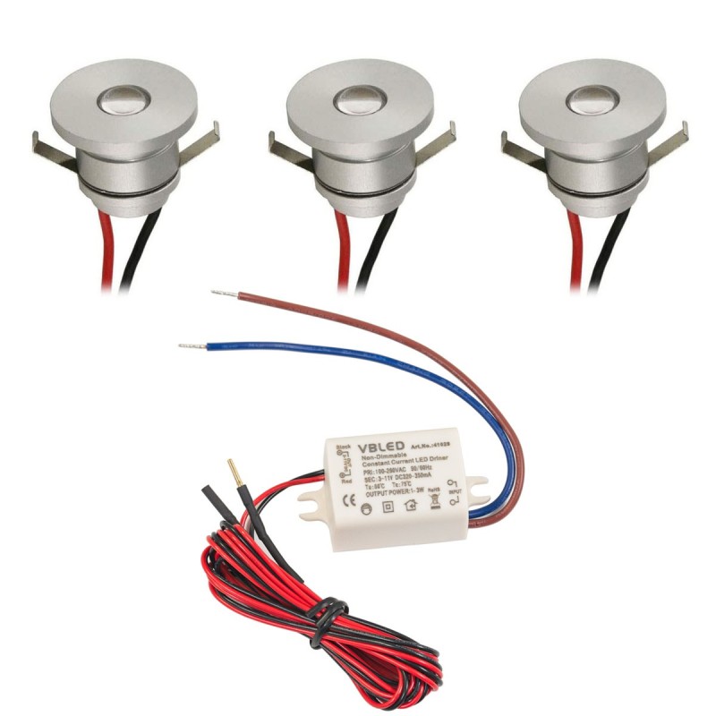 LED Aluminium Mini Recessed Spotlight Ceiling Light 1W Spot Set of 3 LED Aluminium Mini Recessed Spotlight Ceiling Light 1W Spot Set of 3