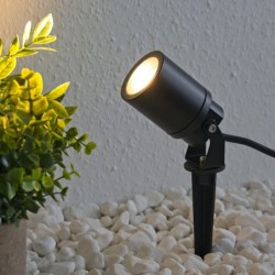 Faretto da giardino con picchetto a terra rotondo nero per lampadina GU10