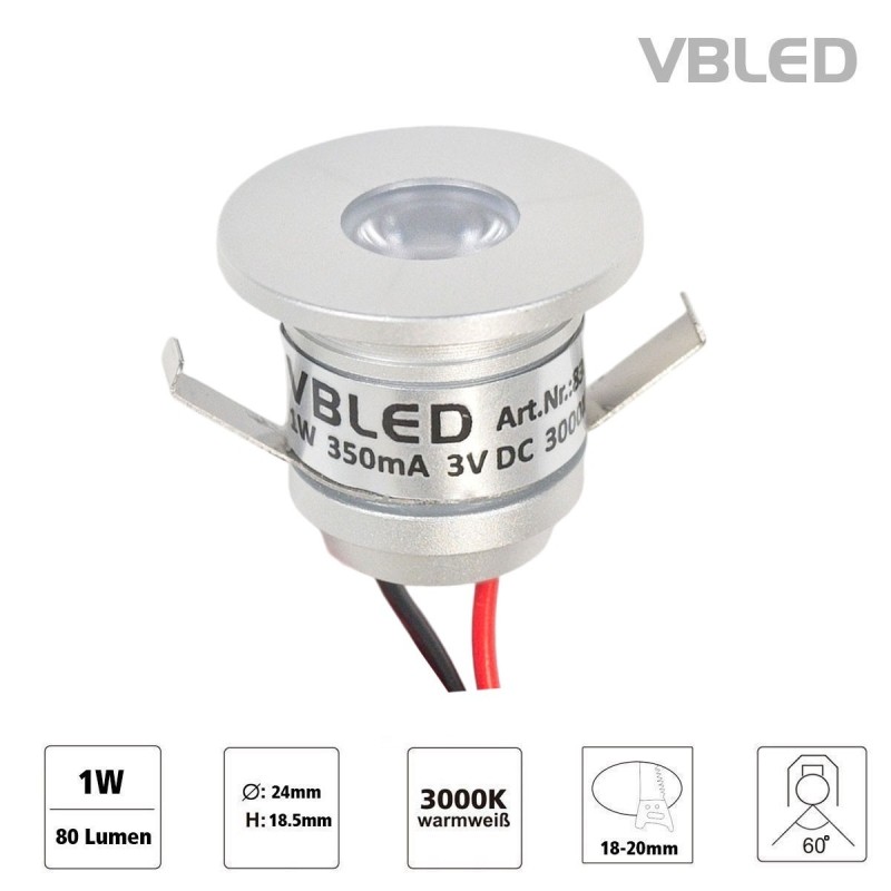 mini foco empotrable LED de 1W "ALDYNE" Minispot Plata mini foco empotrable LED de 1W "ALDYNE" Minispot Plata
