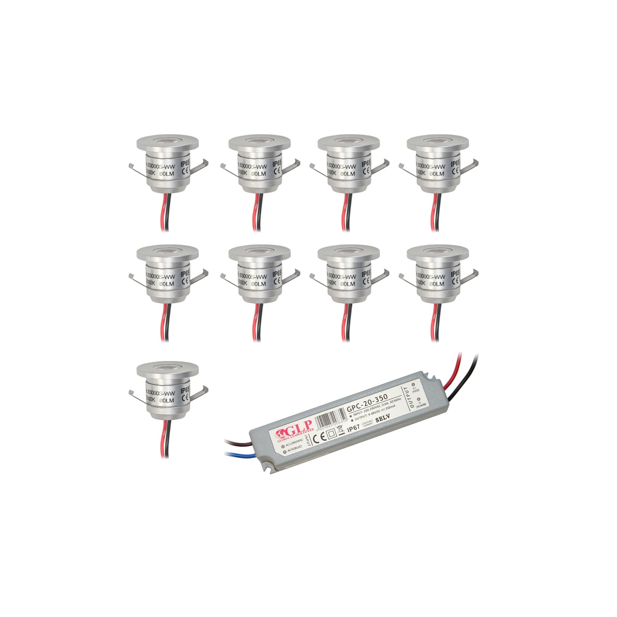 9PCS Set of LED aluminium mini recessed spotlight IP65 water-protected ...