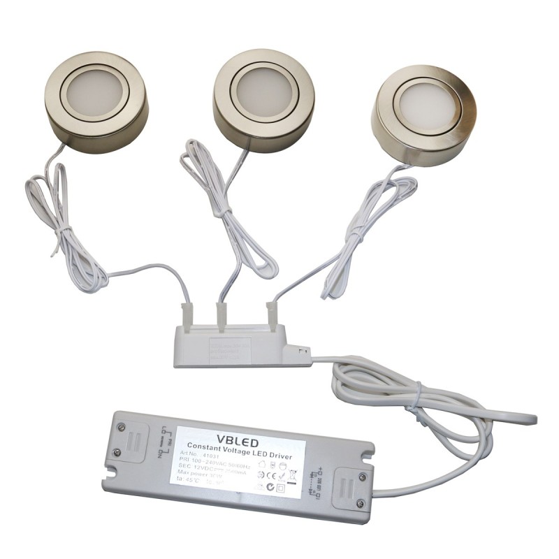 Set of 3 4W LED recessed and surface mounted luminaires swivelling IP20 12V 3000K warm white 175 lumen Set of 3 4W LED recessed and surface mounted luminaires swivelling IP20 12V 3000K warm white 175 lumen