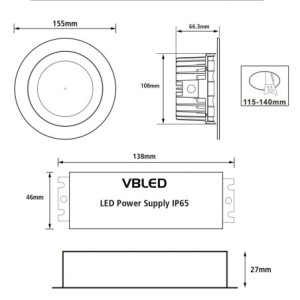 LED recessed luminaire 24W 230V IP65 + power supply unit Waterproof