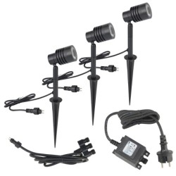 Set of 3 Garden Spotlights with Exchangeable LED Module Black 12V AC/DC 3X6W 3000K Warm White