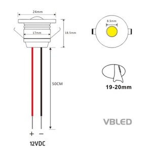 Set of 1W Mini Recessed Spot IP65 Warm White Incl.6W LED Transformer 12V DC
