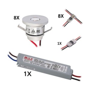 Set of 8 1W Mini Recessed Spot IP65 Warm White Incl.12W LED Transformer 12V DC