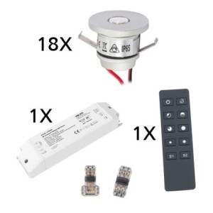 Set radio de base de 18 pièces avec spot encastré mini 1W, télécommande incluse et transformateur radio LED 40W