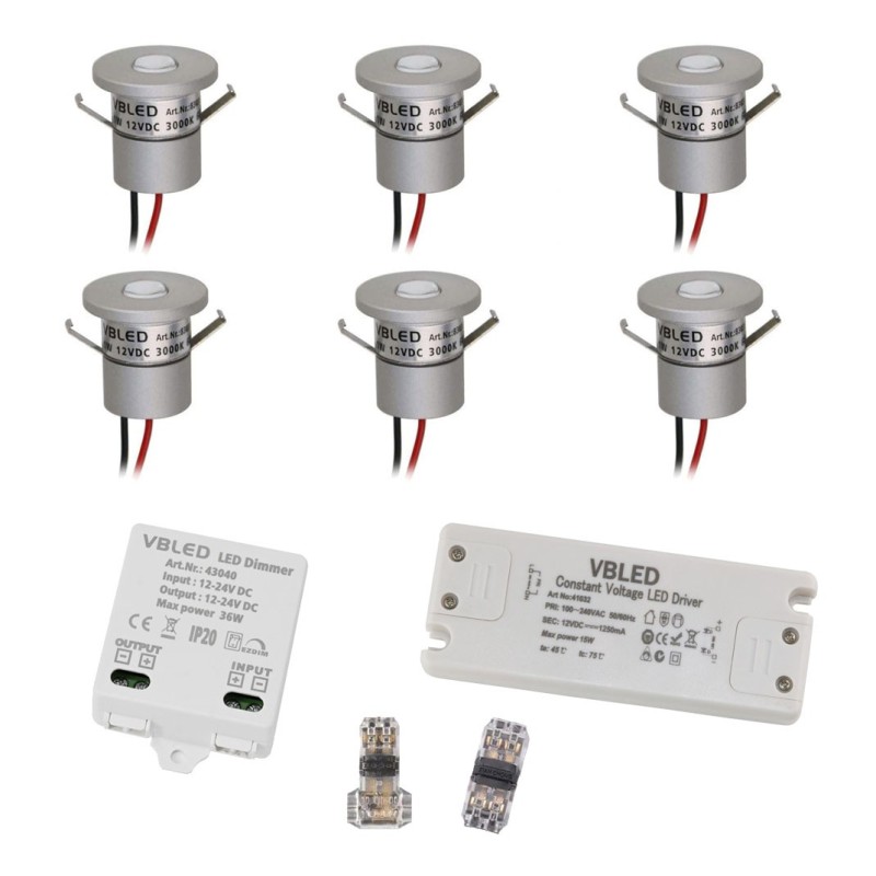 6er EZDIM Set 1W Mini Recessed Spot IP65 Warm White Incl.12W LED Transformer 6er EZDIM Set 1W Mini Recessed Spot IP65 Warm White Incl.12W LED Transformer