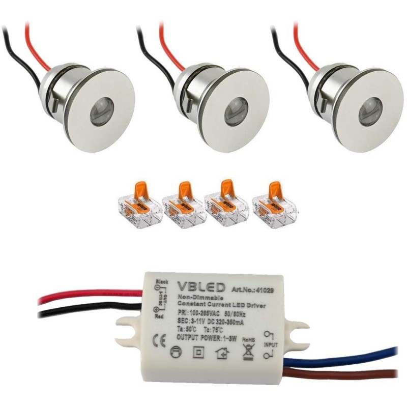 Set of 3 1W Mini LED Recessed Spot Recessed spotlight with power supply unit Set of 3 1W Mini LED Recessed Spot Recessed spotlight with power supply unit