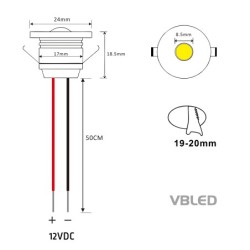 1W VBLED LED Mini Einbauspot "ALDYNE" Silber - 12VDC - IP65 - 3000K