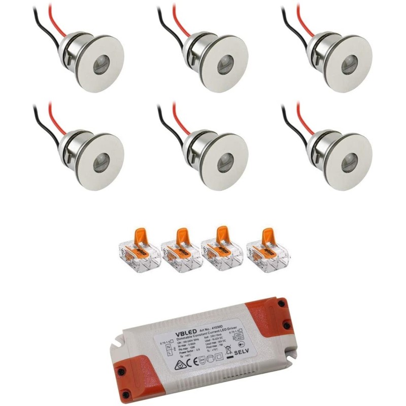 Set of 6 1W Mini LED recessed spotlights warm white with power supply unit Set of 6 1W Mini LED recessed spotlights warm white with power supply unit