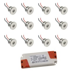 Set de 12 mini spots encastrés à LED 1W blanc chaud avec bloc d'alimentation