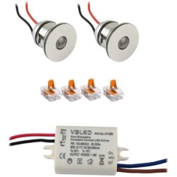 2er-Set 1W Mini LED Einbauspot Einbaustrahler mit Netzteil