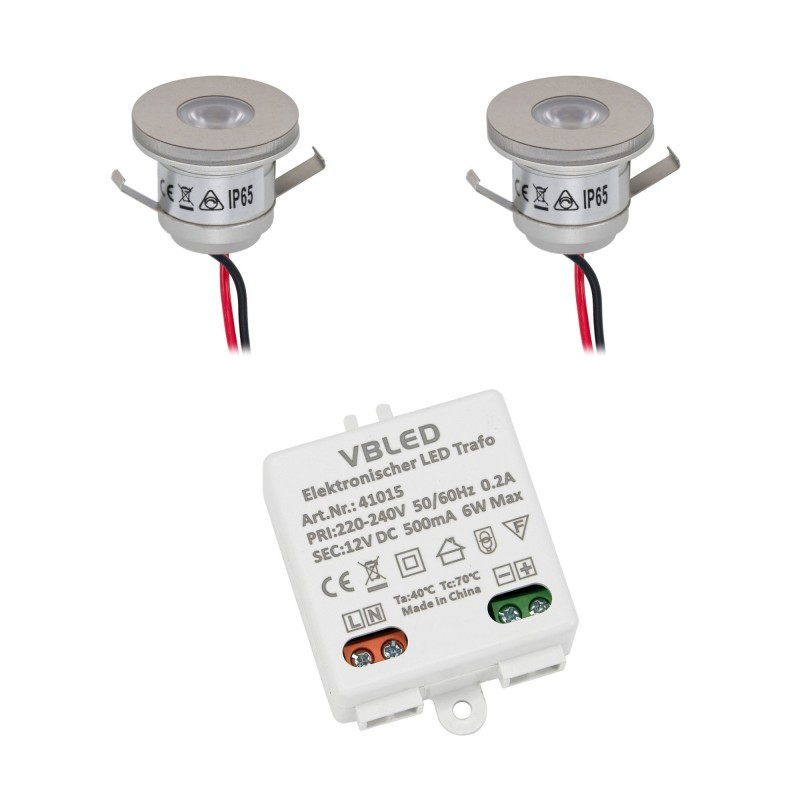 Set of 2 1W mini recessed spotlights Incl. LED transformer 6W 12V DC Set of 2 1W mini recessed spotlights Incl. LED transformer 6W 12V DC