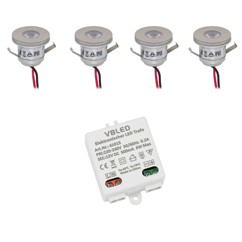 Set of 4 1W mini recessed spotlights Incl. LED transformer 12V DC Set of 4 1W mini recessed spotlights Incl. LED transformer 12V DC