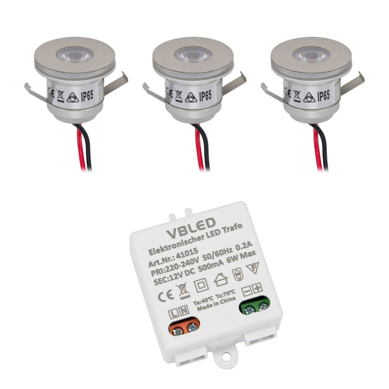Set of 3 1W mini recessed spotlights Incl. 12W LED transformer IP67 waterproof 12V DC Set of 3 1W mini recessed spotlights Incl. 12W LED transformer IP67 waterproof 12V DC