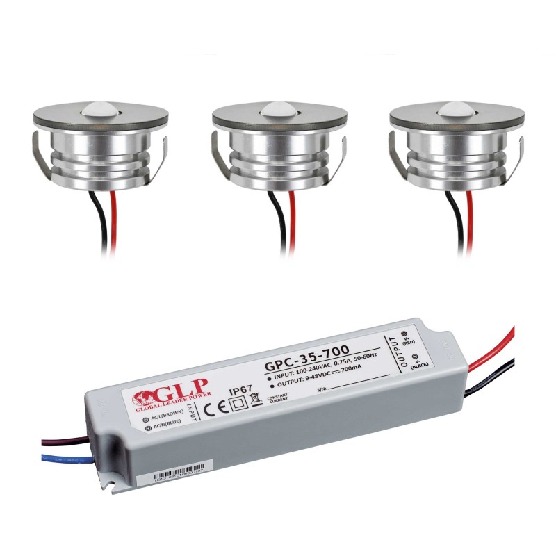 Set of 3W LED aluminium mini recessed spotlight "Luxonix" warm white waterproof Set of 3W LED aluminium mini recessed spotlight "Luxonix" warm white waterproof