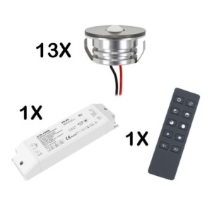 13er Set 3W LED Mini Spot recessed spotlight warm white dimmable with radio power supply unit and remote control