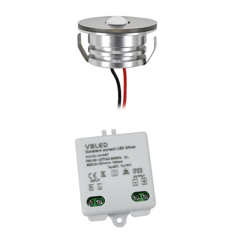 Set of 1 3W LED aluminium mini recessed spotlight "Luxonix" warm white with power supply unit