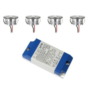 Set of 4 3W LED aluminium mini recessed spotlights "Luxonix" warm white with dimmable power supply unit
