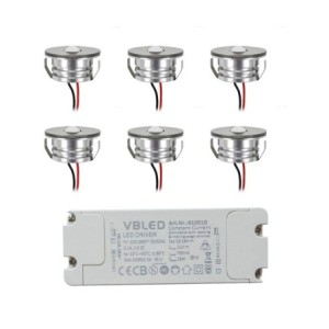 Set of 6 3W LED aluminium mini recessed spotlights "Luxonix" warm white with dimmable power supply unit