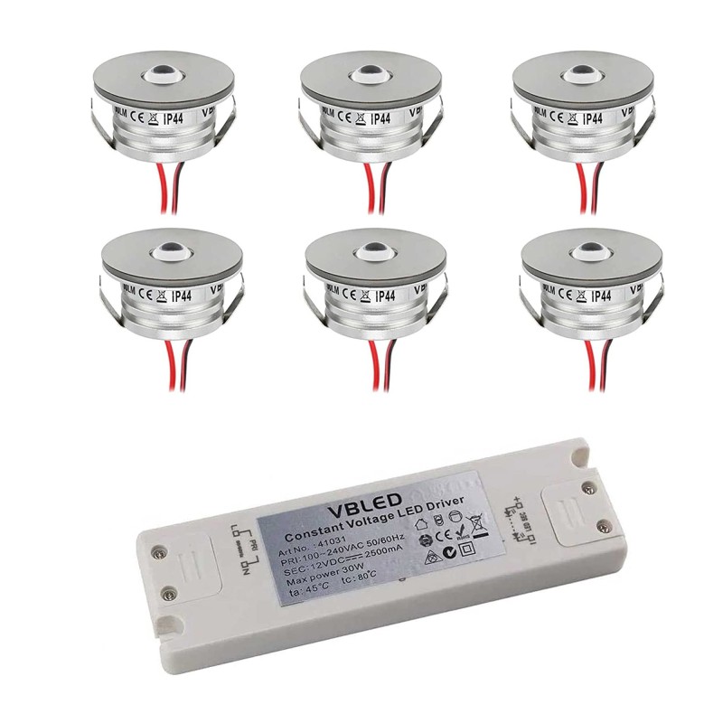 Set di 6 mini faretti da incasso 3W "NOVOS" bianco caldo 3000K 12V DC Bianco caldo Incl. trasformatore LED