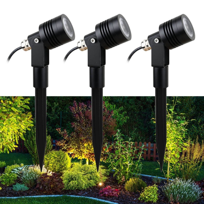 Set of 3 6W LED garden spotlights warm white 12V with power supply unit and distribution cable Set of 3 6W LED garden spotlights warm white 12V with power supply unit and distribution cable