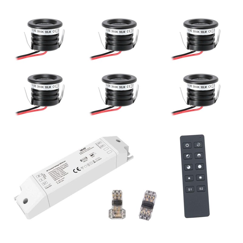6 KIT "VISUM" 1W LED aluminium mini recessed spotlight warm white with RF radio power supply 12VDC 6 KIT "VISUM" 1W LED aluminium mini recessed spotlight warm white with RF radio power supply 12VDC