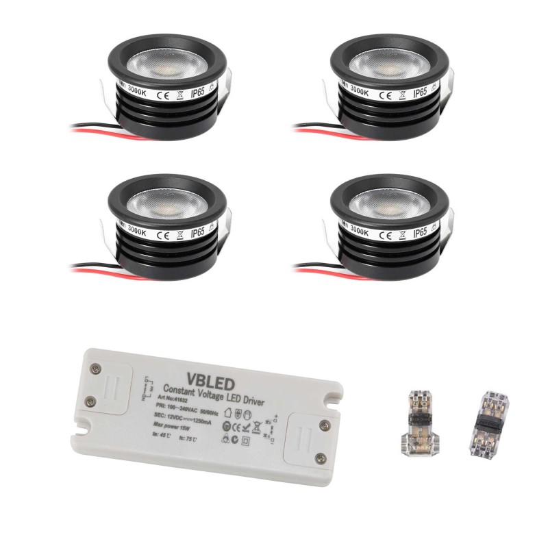 4 KIT "FORTIS" 3W LED aluminium mini recessed spotlight warm white with power supply 12VDC 4 KIT "FORTIS" 3W LED aluminium mini recessed spotlight warm white with power supply 12VDC