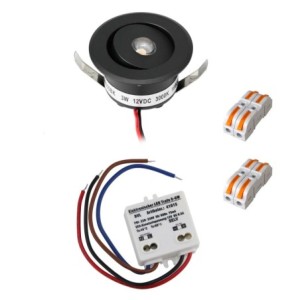 Set of 1 3W LED mini recessed spotlight - "OCULOS" Minispot 3000K with power supply unit Black