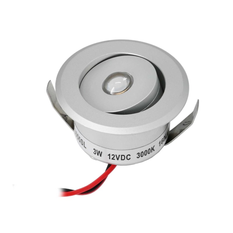 3W LED Mini Recessed Spot - "OCULOS" Minispot - 12V DC - IP44 - 3000K - Swivel - Silver 3W LED Mini Recessed Spot - "OCULOS" Minispot - 12V DC - IP44 - 3000K - Swivel - Silver