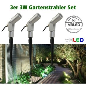 3er-Set 3W Gartenstrahler "Flavius" warmweiß 12V Silber