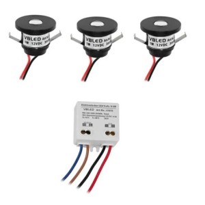 Set of 3 1W VBLED LED mini recessed spotlights "ALDYNE" black - 12VDC - IP65-3000K 60Lumen