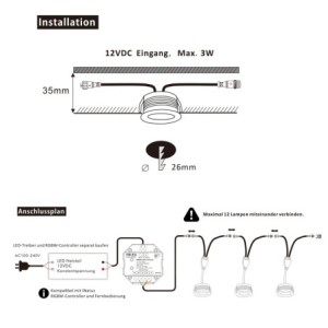3W RGBW LED recessed spot 12VDC black