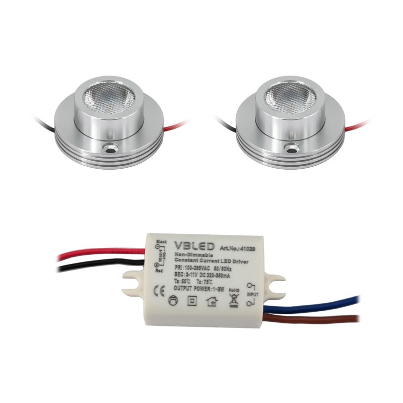 KIT of 2 - 1W LED surface mounted spotlight "CYLINDRO" Ceiling spot 3V 3000K KIT of 2 - 1W LED surface mounted spotlight "CYLINDRO" Ceiling spot 3V 3000K