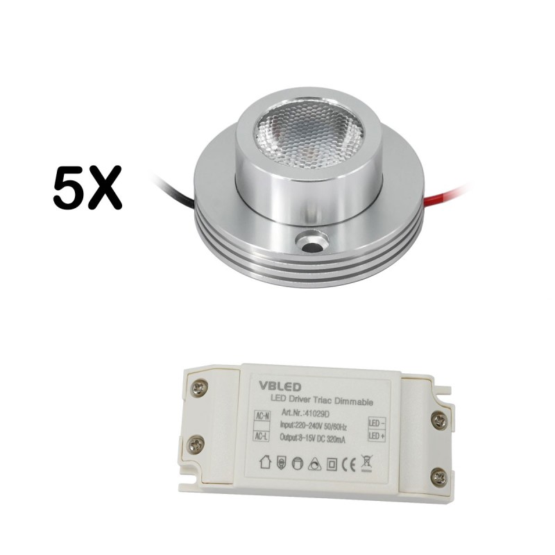 KIT of 5 - 1W LED surface mounted spotlight "CYLINDRO" Ceiling spot 3V 3000K KIT of 5 - 1W LED surface mounted spotlight "CYLINDRO" Ceiling spot 3V 3000K