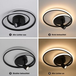 LED ceiling light "Doculus" 2-flame 35W RGBW, round, aluminium/black with IR remote control